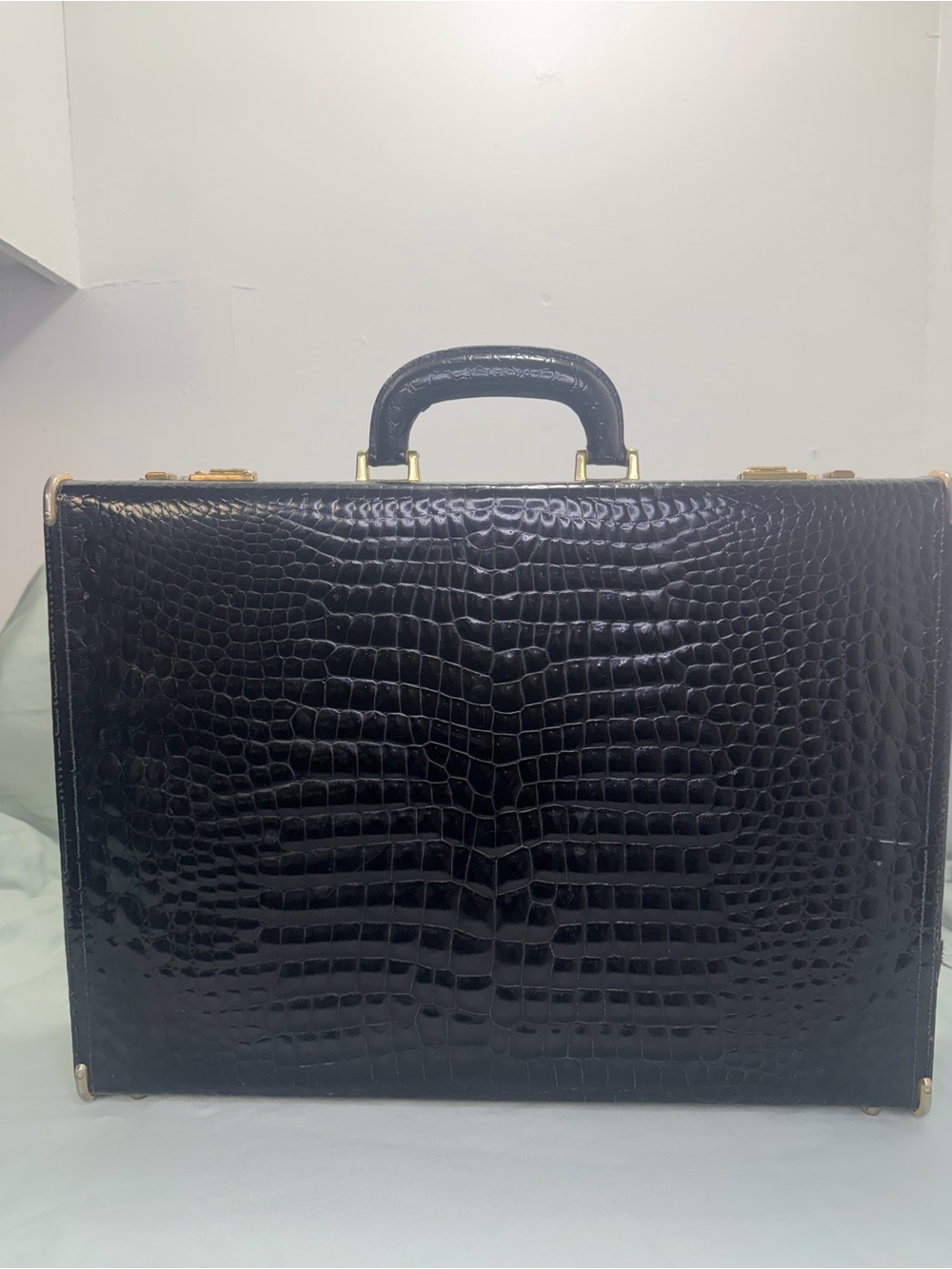 Vintage Genuine Caiman Crocodile Skin Black Attache Briefcase 17”